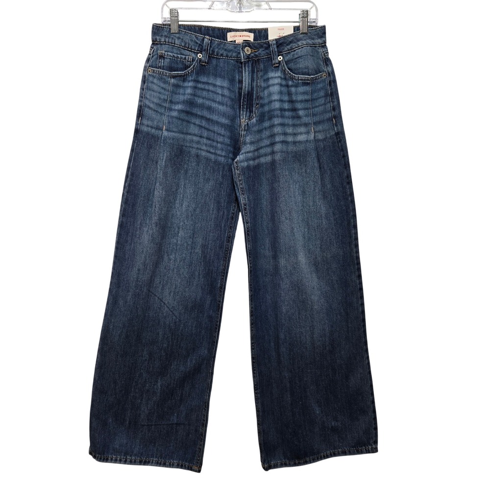 NWT Lucky Brand Size 4 27 Wide Leg Palazzo Jeans Blue High Rise Seam Front 1193 - Picture 2 of 10